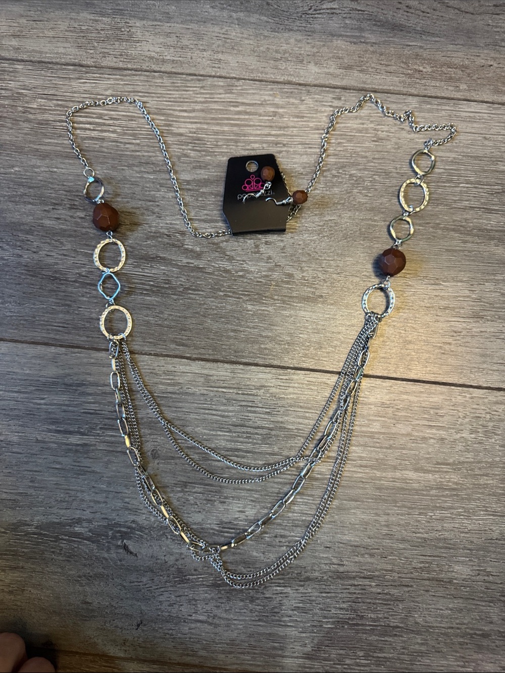 paparazzi Silver Layered Chain Necklace with Brown Beads